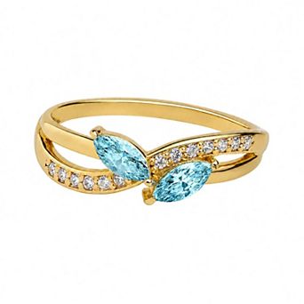 Belinda Jewelz 18k Gold Plated Vermeil Double Marquise Birthstone Crossover Ring