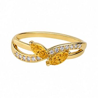 Belinda Jewelz 18k Gold Plated Vermeil Double Marquise Birthstone Crossover Ring