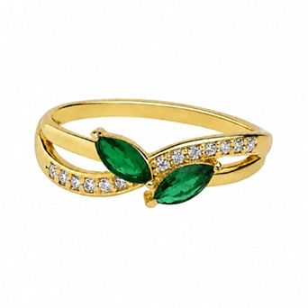 Belinda Jewelz 18k Gold Plated Vermeil Double Marquise Birthstone Crossover Ring