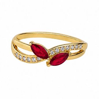 Belinda Jewelz 18k Gold Plated Vermeil Double Marquise Birthstone Crossover Ring