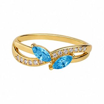 Belinda Jewelz 18k Gold Plated Vermeil Double Marquise Birthstone Crossover Ring
