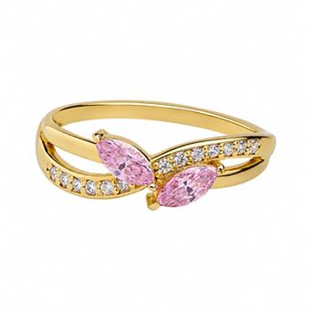 Belinda Jewelz 18k Gold Plated Vermeil Double Marquise Birthstone Crossover Ring