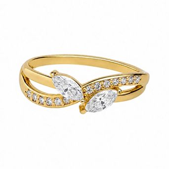 Belinda Jewelz 18k Gold Plated Vermeil Double Marquise Birthstone Crossover Ring