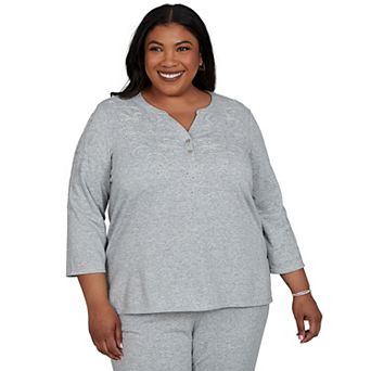 Plus Size Alfred Dunner Easy Does It Floral Soutache Embellished Knit Henley Top