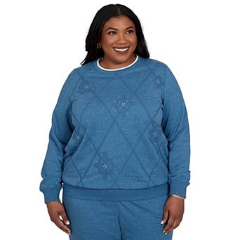 Plus Size Alfred Dunner Easy Does It Tonal Embroidered Sweater Top