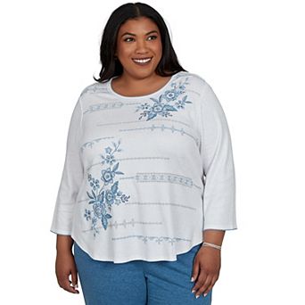 Plus Size Alfred Dunner Shimmer Floral Embroidered Knit Top