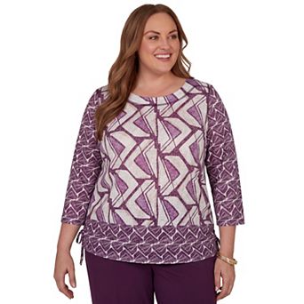 Plus Size Alfred Dunner Good To Go Geo Twin Print Knit Top with 3/4 Sleeve