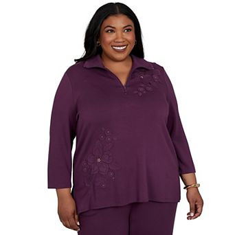 Plus Size Alfred Dunner Tonal Applique Half-Zip Top