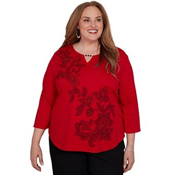 Plus Size Alfred Dunner Floral Embellished Knit Top