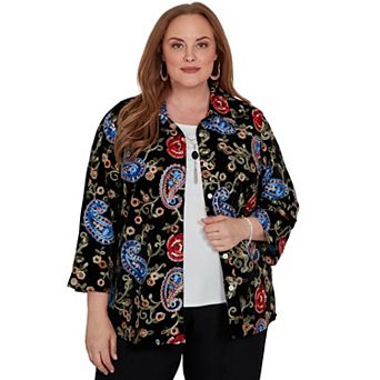 Plus Size Alfred Dunner Velvet Floral Paisley Two-in-One Top with Necklace