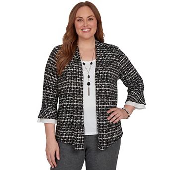 Plus Size Alfred Dunner Houndstooth Two-in-One Knit Top with Necklace
