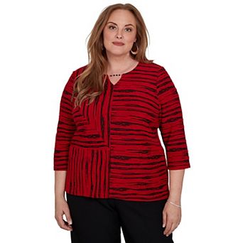 Plus Size Alfred Dunner Spliced Stripe Contrast Textured Knit Top
