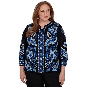 Plus Size Alfred Dunner Paisley Leaf Jacquard Sweater Top