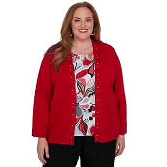 Plus Size Alfred Dunner Floral Studded Two-in-One Cardigan Sweater
