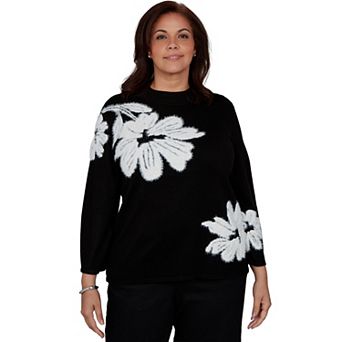 Plus Size Alfred Dunner Feathered Floral Mock Neck Sweater