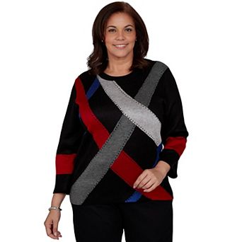 Plus Size Alfred Dunner Contrast Stripe Colorblock Sweater