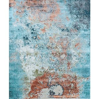 HomeRoots Aqua Blue and Bronze Abstract Hand Knotted Area Rug