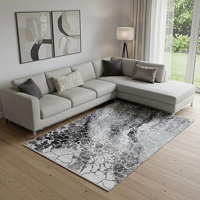 HomeRoots Rectangle Abstract Plush Acrylic Area Rug