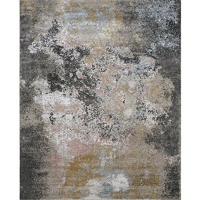 HomeRoots Brown and Gray Abstract Hand Knotted Area Rug