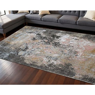 HomeRoots Brown and Gray Abstract Hand Knotted Area Rug