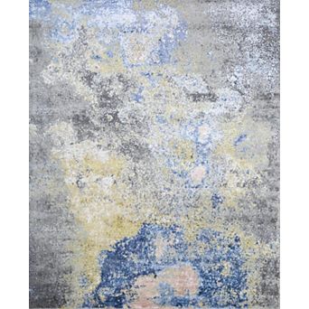 HomeRoots Ivory Blue and Gray Abstract Hand Knotted Area Rug