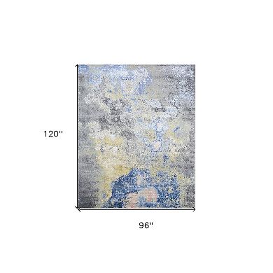 HomeRoots Ivory Blue and Gray Abstract Hand Knotted Area Rug
