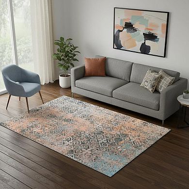 HomeRoots Rectangle Abstract Cotton Blend Area Rug