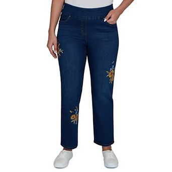 Women's Alfred Dunner Tuscany Sunflower Embroidered Ankle Jeans