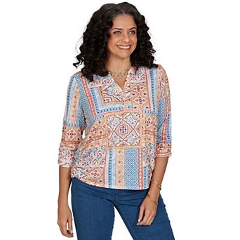 Women's Alfred Dunner Tuscany Patchwork Print Henley Top