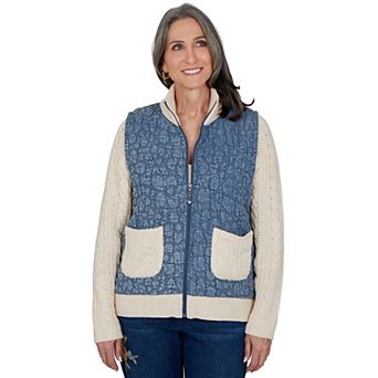 Women's Alfred Dunner Quilted Denim Sweater Trim Jacket