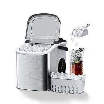 26 Lbs/D Countertop Bullet Portable Ice Maker Machine in Stainless Steel with 3 lb. Storage
