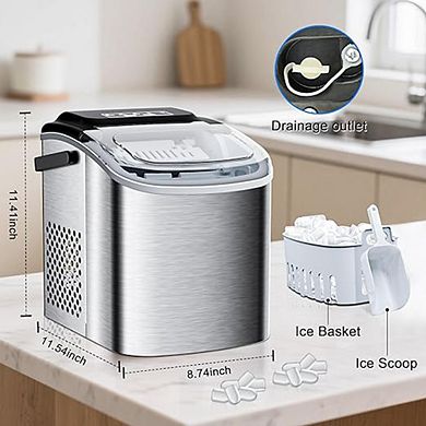 26 Lbs/D Countertop Bullet Portable Ice Maker Machine in Stainless Steel with 3 lb. Storage