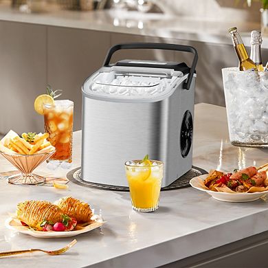 26 Lbs/D Countertop Bullet Portable Ice Maker Machine in Stainless Steel with 3 lb. Storage