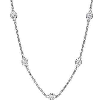 Stella Grace Sterling Silver Lab-Created White Sapphire Station Necklace