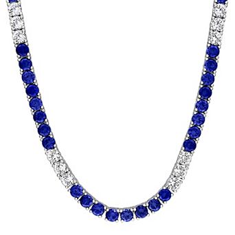 Stella Grace Sterling Silver Lab-Created Blue & White Sapphire Tennis Necklace