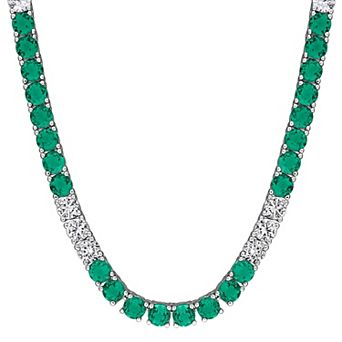 Stella Grace Sterling Silver Lab-Created Emerald & Lab-Created White Sapphire Tennis Necklace