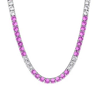 Stella Grace Sterling Silver Lab-Created Pink & White Sapphire Tennis Necklace