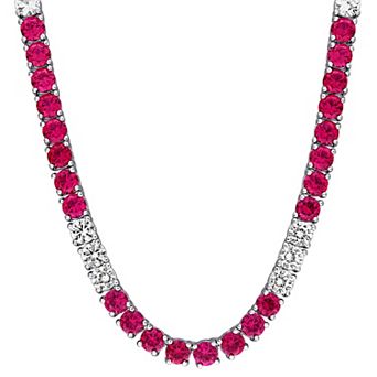 Stella Grace Sterling Silver Lab-Created Ruby & Lab-Created White Sapphire Tennis Necklace