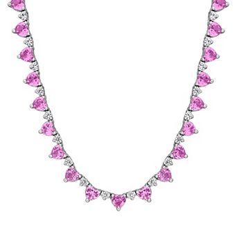 Stella Grace Sterling Silver Heart-Shaped Lab-Created Pink Sapphire & Lab-Created White Sapphire Necklace