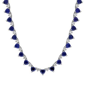 Stella Grace Sterling Silver Heart-Shaped Lab-Created Blue Sapphire & Lab-Created White Sapphire Tennis Necklace