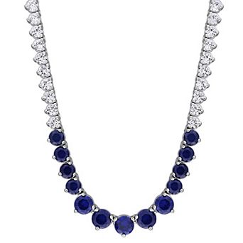 Stella Grace Sterling Silver Lab-Created Blue & White Sapphire Graduated Tennis Necklace