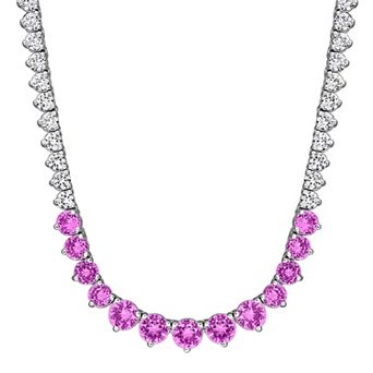 Stella Grace Sterling Silver Lab-Created Pink & White Sapphire Tennis Necklace