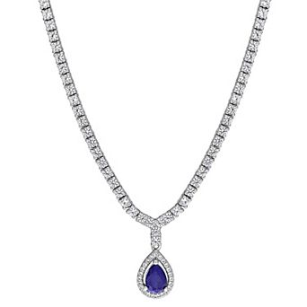 Stella Grace Sterling Silver Pear-Shaped Lab-Created Gemstone Tennis Necklace
