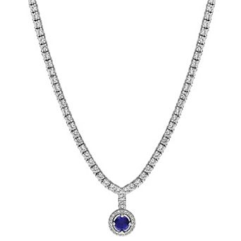 Stella Grace Sterling Silver Lab-Created Gemstone Halo Tennis Drop Necklace