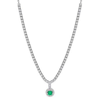 Stella Grace Sterling Silver Lab-Created Gemstone Halo Tennis Drop Necklace