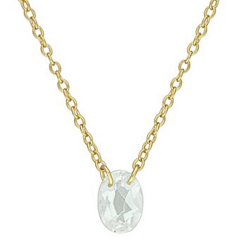 Stella Grace 14k Gold Flash Plated Oval Green Quartz Solitaire Drop Pendant Necklace