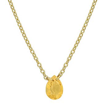 Stella Grace 14k Gold Flash Plated Citrine Solitaire Drop Pendant Necklace