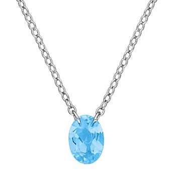 Stella Grace Sterling Silver Oval-Cut Swiss Blue Topaz Solitaire Drop Pendant Necklace