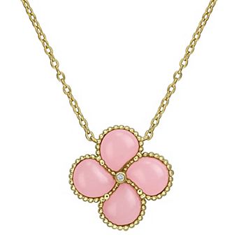 Stella Grace 18k Gold Flash Plated Lab-Created Gemstone & Diamond Accent Clover Pendant Necklace