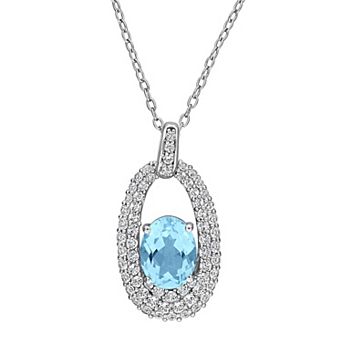 Stella Grace Sterling Silver Sky Blue Topaz & White Topaz Oval Pendant Necklace